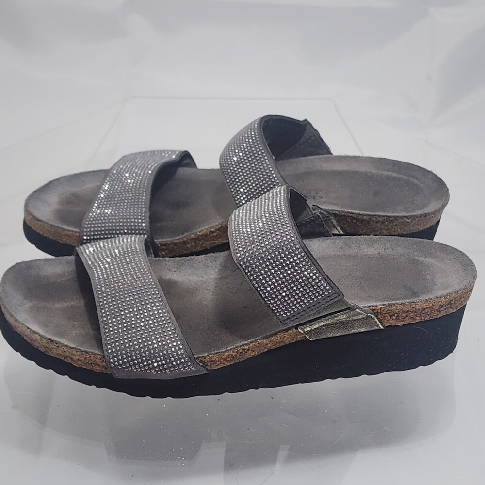 NAOT Bianca Rivets Leather Slide Cork Wedges/Sandals Gray/Silver 6/37 N To R